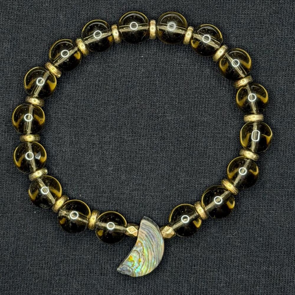 Abalone Moon with glass beads bracelet handmade stretchy 7 inch - Picture 4 of 6